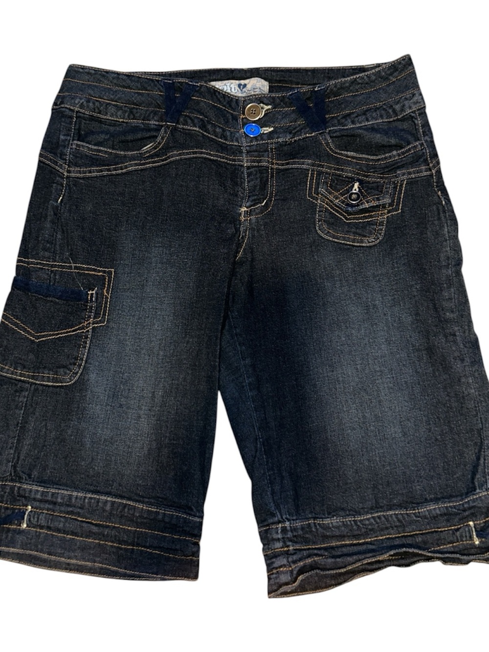 Jolt Dark Blue Denim Cargo Bermuda Shorts Junior Size 13